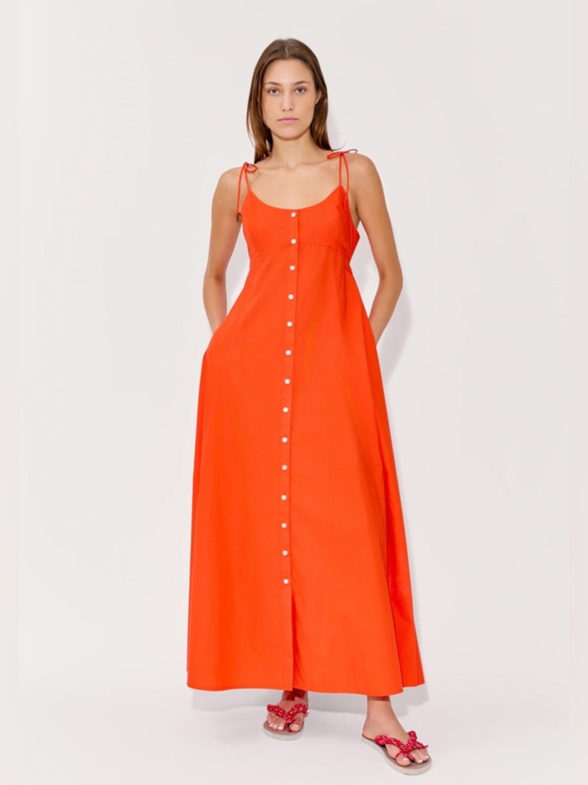 Nwt Rosie Assoulin High Garden Maxi Dress In Cotton Poplin Persimmon